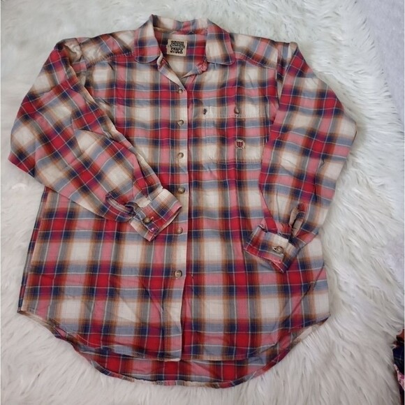 Panhandle Slim Roughstock Shirt Womens Size M Plaid Long Sleeve Bottom Down - Picture 1 of 7